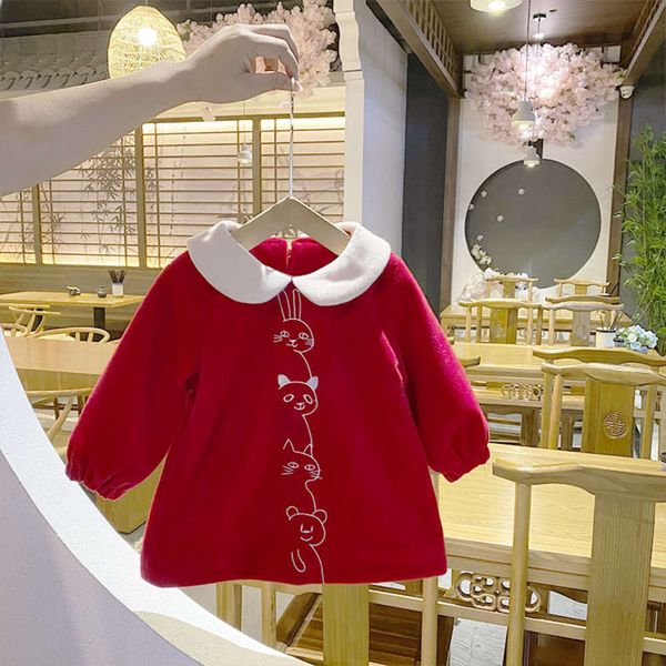 

children's baby winter girl drs plush girl's princs skirt fashion, Red;yellow