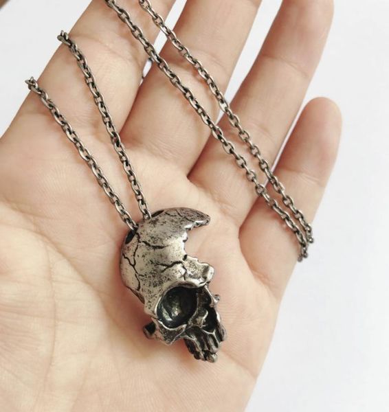 

chains arrival punk gothic metal half of skulls chain charm necklace rock hip hop fashion jewelry women men gifts party cool, Silver