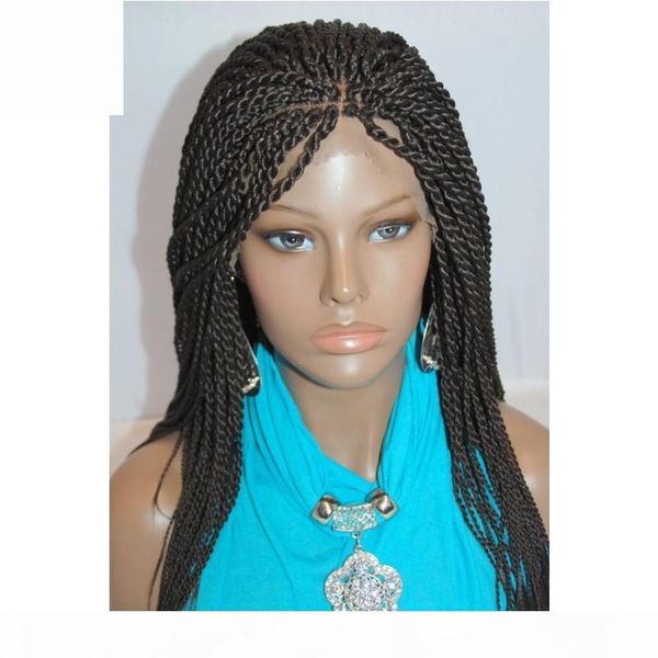 

long black glueless braided synthetic lace front wigs twist braids for afro black women daily wear 26 inch