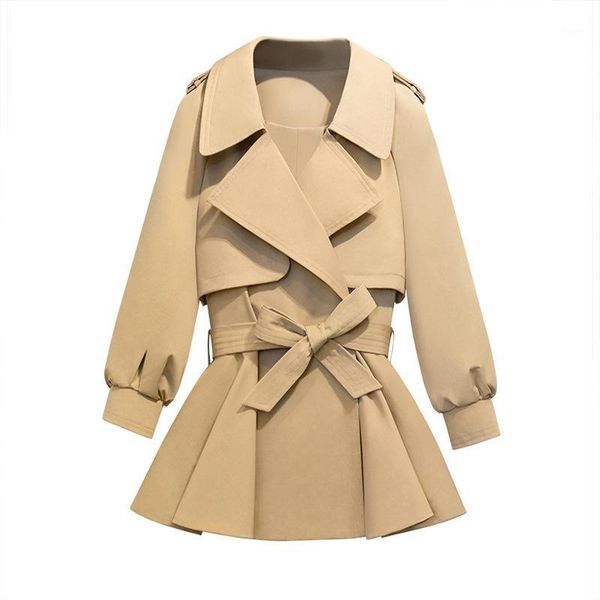 

women's clothing trench coat 2020 spring autumn new black khaki turn-down collar long sleeve plus size trench for women 4xl 5xl1, Tan;black