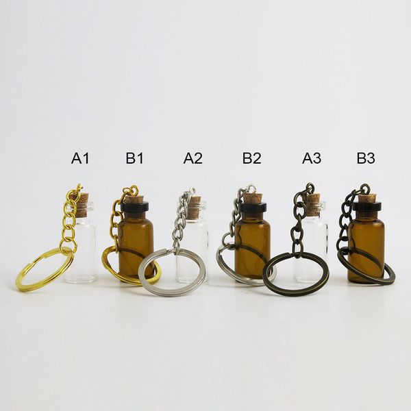 12 x 3 ml klare bernsteinfarbene Mini-Glasflaschen als Schlüsselanhänger, kleine Wunschflasche mit Korkfläschchen, Kunstgläser für Armbänder, Geschenke
