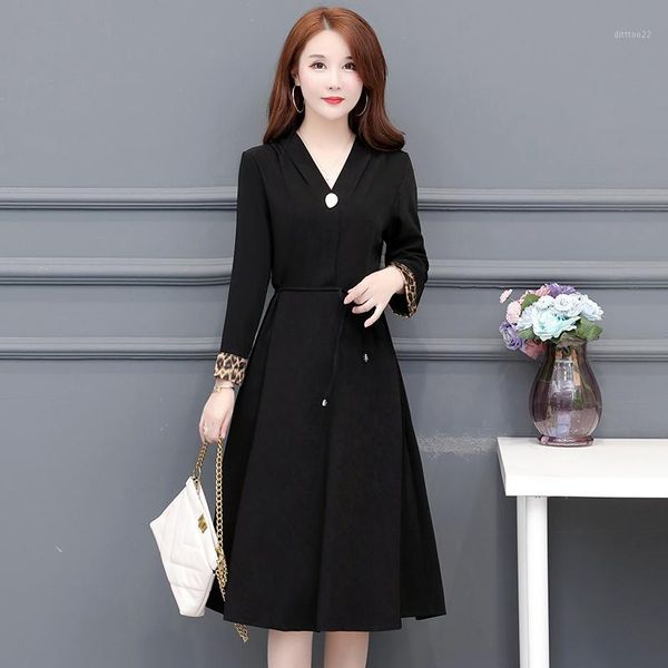 

casual dresses 2021 autumn fashion women dress leopard lady cuff red black 91911, Black;gray