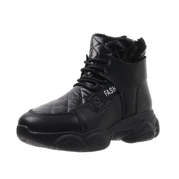 

2021 the new lasso up snow warm winter dwaterproof women water leather apartments platform ankle woman thick boots cotton r0op, Black