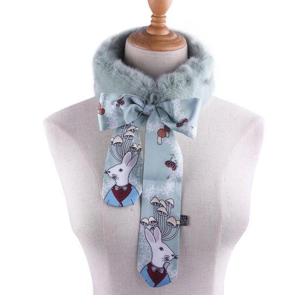 

wool collar scarf women's fur collar korean joker animal thin narrow scarves spliced faux fur ribbon scarf, Blue;gray