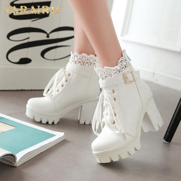 

sarairis new fashion 2020 big size 43 chunky heels office lady boots women shoes zip up platform metal decoration ankle boots1, Black