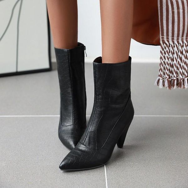 

boots women's mid 2021 winter tapered heels short pointed high all over plush women's1, Black