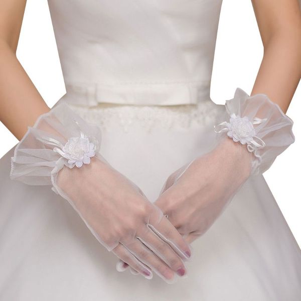 

bridal gowns accessories thin mesh flowers with fingers short gloves fashion glamour lady party role playing glove, White