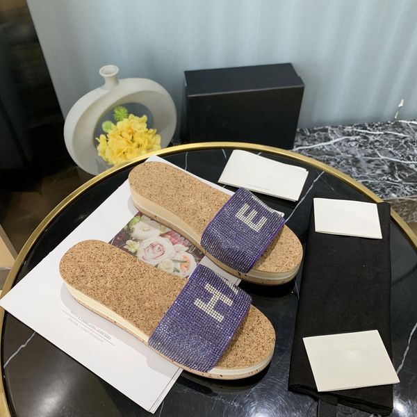 

2020 new water diamond letter comfortable slippers thick bottom flat bottom muffin shoes fashion women's shoes fashion, Black