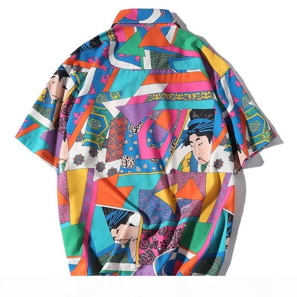 

musver 2018 summe men loose hip hop shirts harajuku japanese ukiyo e anime shirt short sleeve hawaiian shirts streetwear, White;black