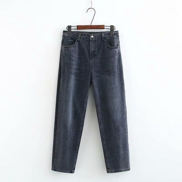 

plus size xl-4xl women's dark grey jeans stretchable straight denim long pants jeans woman1, Blue