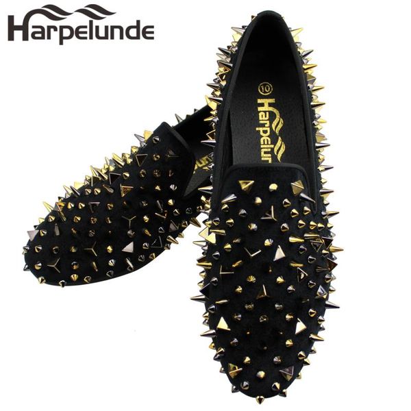 

harpelunde spikes men dress wedding shoes slip on loafers velvet slippers, Black