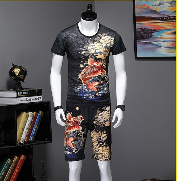 

short-sleeved summer-style chinese snuggle casual beach conjoint men fsxw, Gray