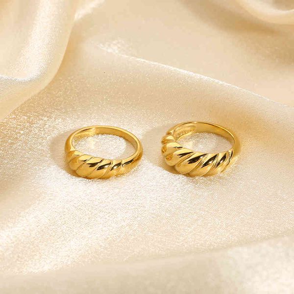 

316l stainless steel chunky croissant ring for women fashion metal 18k waterproof gift accessories, Slivery;golden