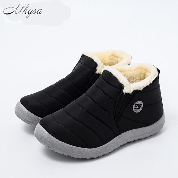 

boots 2021 winter women's fashion pull-on low waterproof non-slip round toe low-heel plus velvet warm ankle, Black