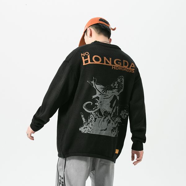 

2021 new men hip hop fit pullover streetwear painting knitted sweater retro vintage autumn sweaters cotton 0x4b, Blue;gray
