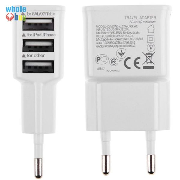 

us eu plug 3 ports usb wall travel charger adapter for iphone 6 6s for samsung ios android smartphone 100pcs