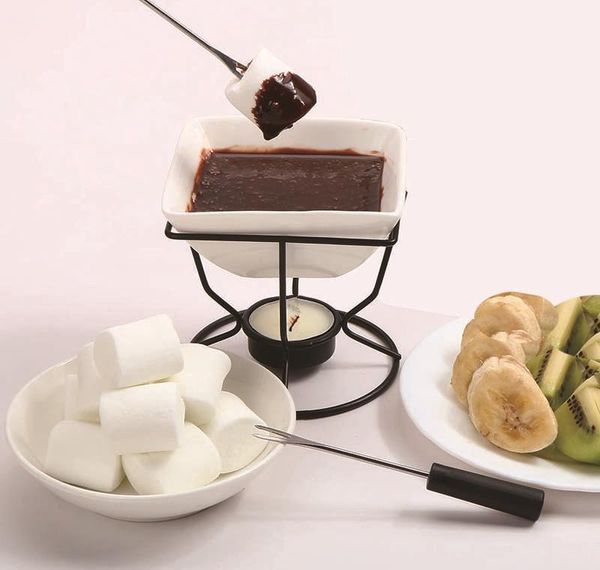 

ceramic chocolate melting oven white porcelain cheese chocolate fondue set with black iron tealight burner and fo jllikg mxyard