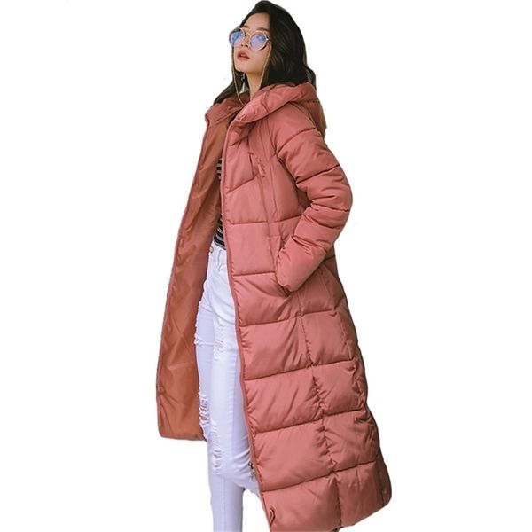 

winter women jacket x-long hooded cotton padded female coat warm outwear womens parka manteau femme hiver 201209, Black