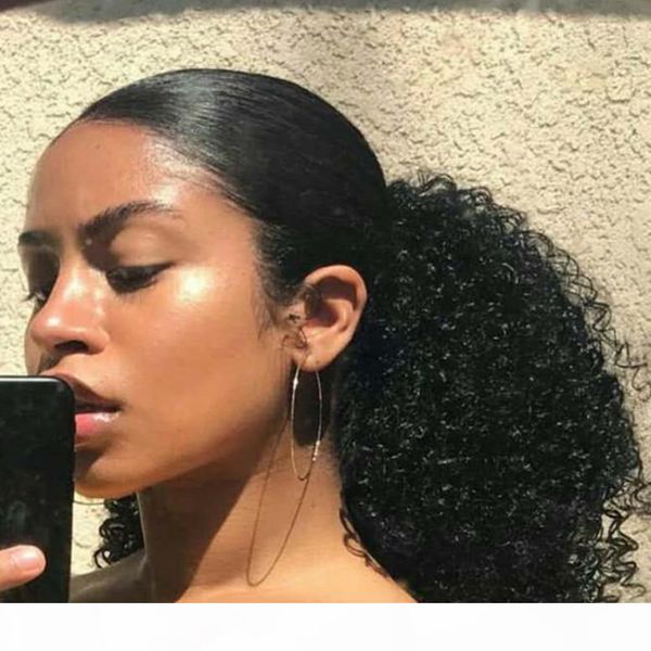 

100% natural hair ponytail hairpieces clip in short high afro kinky curly human hair 120g drawstring ponytail hair extension for black women