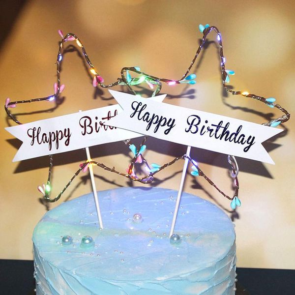 

1pc creative led light happy birthday dessert cake er crown wreath party decor