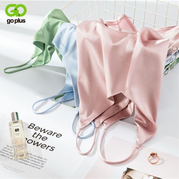 

goplus strap silk women's shirt halter v neck sleeveless basic crop satin tank women summer plus size camisole1, White