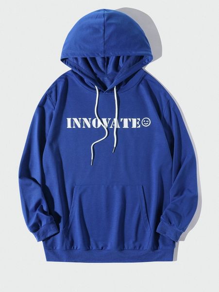 

extended sizes men letter graphic drawstring hoodie 85bf#, Black