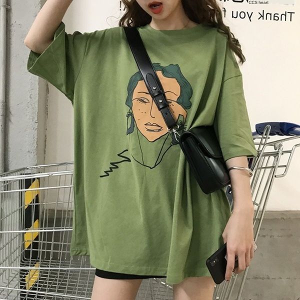 

kwkix window short sleeve loose bf student half sleeve avocado green antique girl coat huatian t-shirt t-shirt cotton mytpm, White
