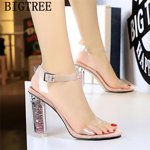 

mary jane shoes bigtree shoes transparent sandals clear heels summer high heels sandals women slingback extreme high, Black