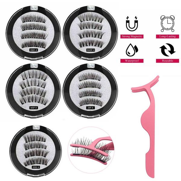 

3d mink magnetic false eyelashes set make-up natural extension thick curl reusable false eyelashes pink tweezers