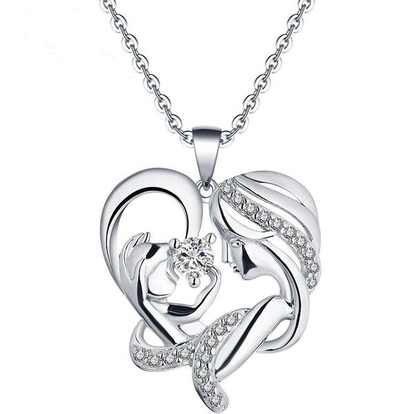 

mother's day gift heart shaped a mother holds her child's hand necklace pendant mom and baby, Silver
