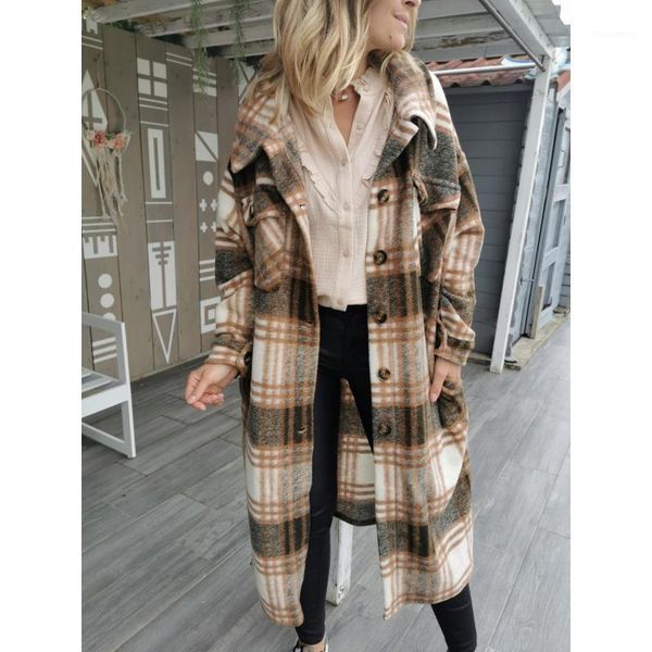

zoulv 2020 autumn and winter new plaid street temperament commuter warm windproof woolen trench coat coat women1, Black