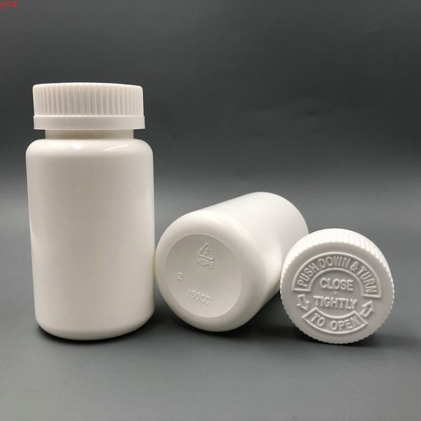50 pcs 150ml 150g Grau Médica HDPE Branco Vazio Pill Bottle Capsules Recipiente com CRC Capsgood Qualtity