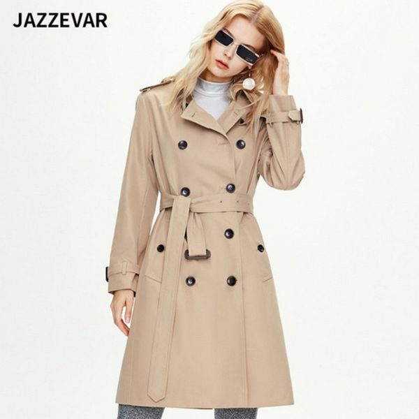 

82001# original desginer jazzevar women british style casual blazer windbreaker wind coat solid double-breasted belt wind jacket, Tan;black