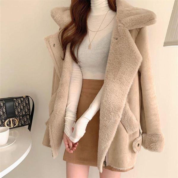 

autumn coat women clothes 2021 winter zew korea loose zipper long sleeve warm imitation suede jacket fashion ladies outerwear1, Black