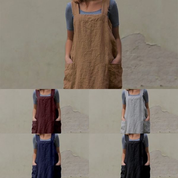 

women's cotton and home clothes skirt skirt skirtlinen apron long round home wear loose long dress 4baqt, Black;gray