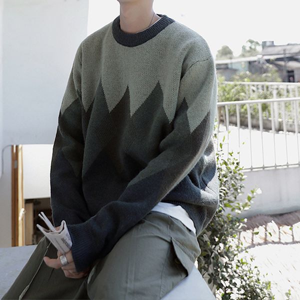 

sweater men's autumn and winter trend loose round neck pullover sweater korean casual color matching jacket, White;black