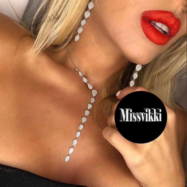 

missvikki luxury cubic zircon cz long dangle drop earrings for women african bridal wedding party daily aretes de mujer modernos, Silver