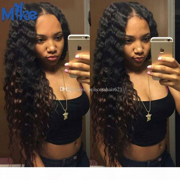 

mikehair бразильских малазийская индийские перуанских человеческих волос weave связка factory дешевой вьющиеся волосы утки 4pc глубокая волн, Black