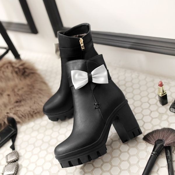 

oversized boots women shoes ankle boots for women ladies shoes woman winter bow strap side zipper, Black