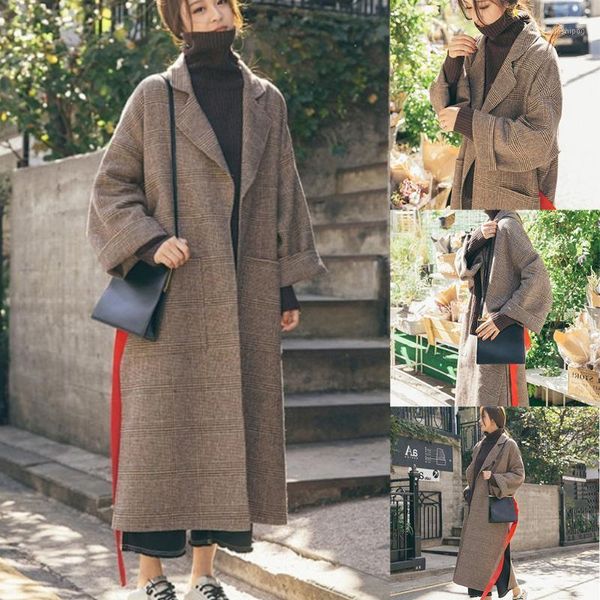 

womens winter lapel wool coat trench jacket long sleeve overcoat outwear autumn winter dropshipping size leisure work clothes se1, Black
