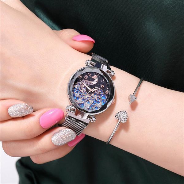 

luxury women watches magnetic peacock female clock quartz wristwatch fashion ladies wrist watch reloj mujer relogio feminino, Slivery;brown