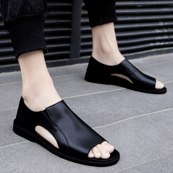 

men 100% cow leather sandals outdoor 2020 summer 45 handmade men shoes breathable casual shoes footwear walking sandals1, Black