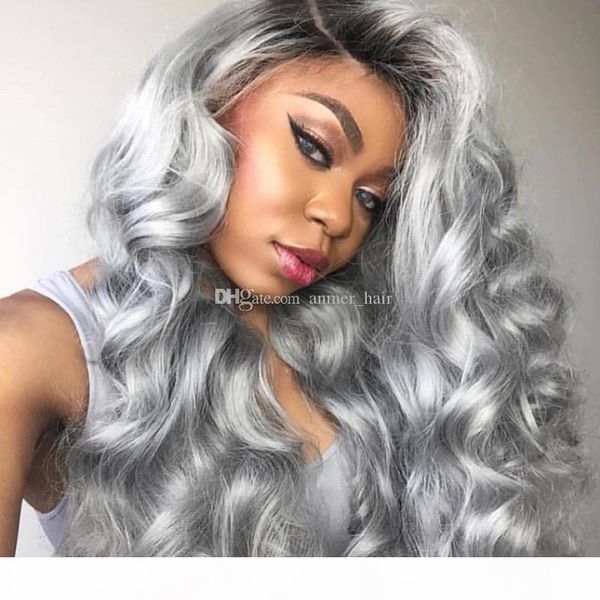 

ombret1b grey brazilian body wavy human hair wigs with baby hair glueless pre plucked lace front wigs for black women, Black;brown
