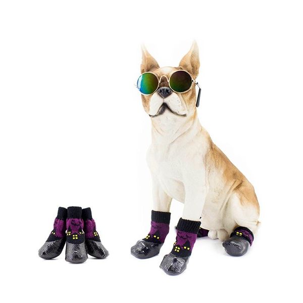

4 pcs dog shoes waterproof socks dogs cotton sock rubber solenon-slip outdoor feet cover halloween pet socks dog feet bbybic