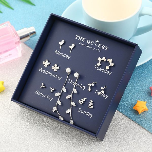 

s925 silver needle one week earring set for women, Golden