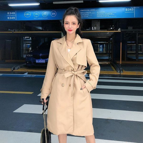 

fashion harajuku trench-coat for women autumn double-breasted casual solid long-coat black & khaki streetwear loose windbreaker1, Tan;black