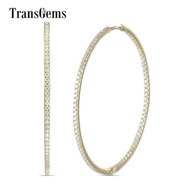 

transgems big size round brilliant 14k yellow gold hoop earrings 44mm diameter 1.5mm width with 1.2mm vvs for women y200620, Golden;silver