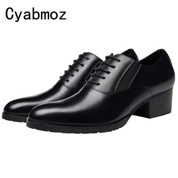 

new arrival man formal dress genuine leather shoes high heels oxfords height increasing 5cm men's handmade wedding shoes, Black