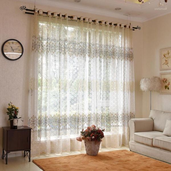 Tende per tende Yvonicky Tende in tulle floreali dorate Modern Sheer per soggiorno Camera da letto Voile Window Drapes1