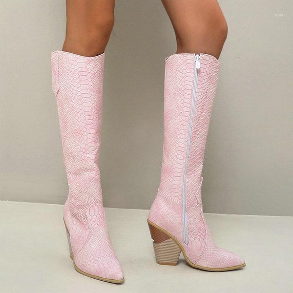 

2020 brand design women western boots wedge high heel women knee high boots fashion pointed toe ladies zipper big size 431, Black